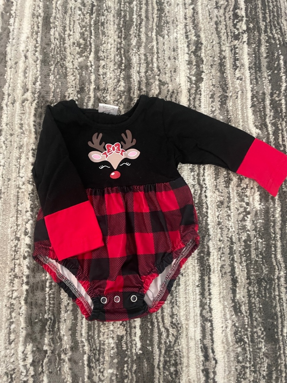 Black & Red Reindeer Plaid Baby Bodysuit